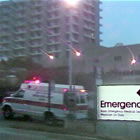 Ambulance arriving at hospital with heart attack victim